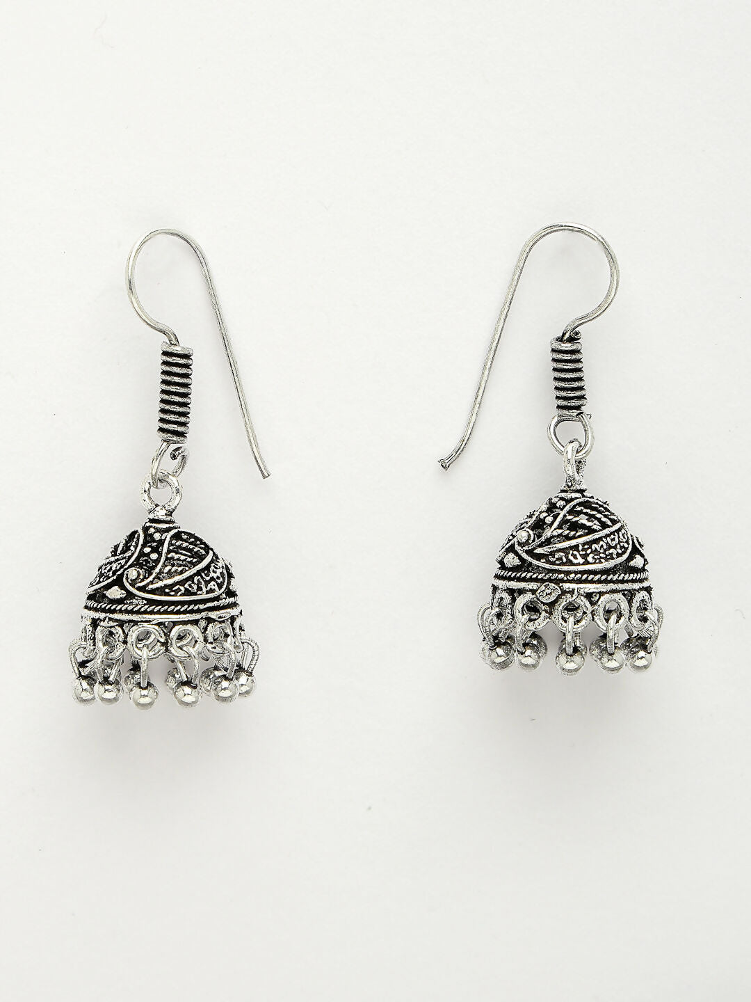 NVR Women's White Silver-Plated Choke Oxidized Necklace with Jhumka Earrings - Grab2buy