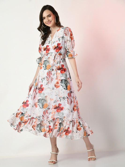 Myshka Women's White Printed Dress