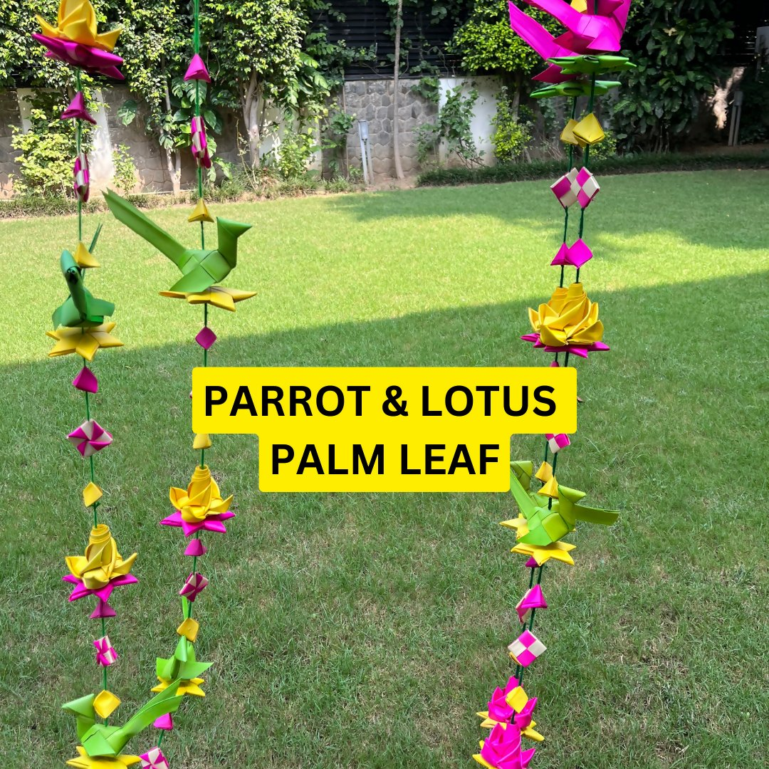 Shuddh Natural Hand Made Palm Leaf Lotus & Parrot Hanging 