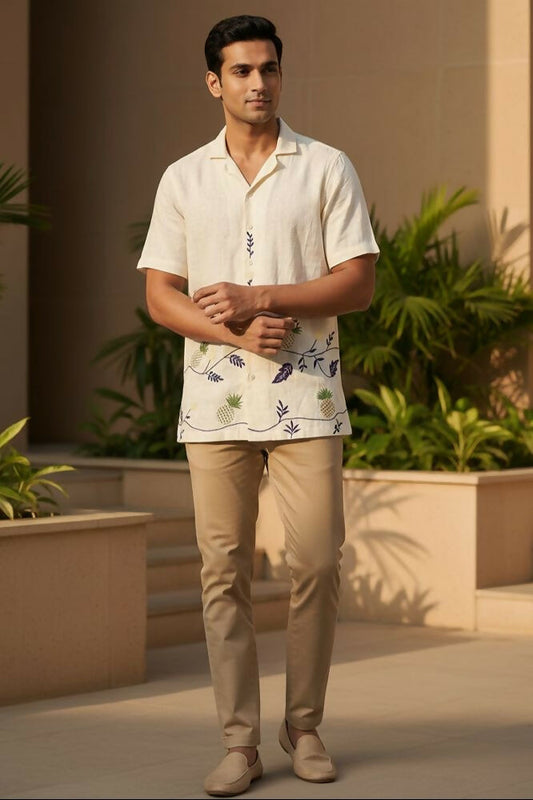 Pinora — Pineapple Embroidered Linen Shirt by Hilo Design
