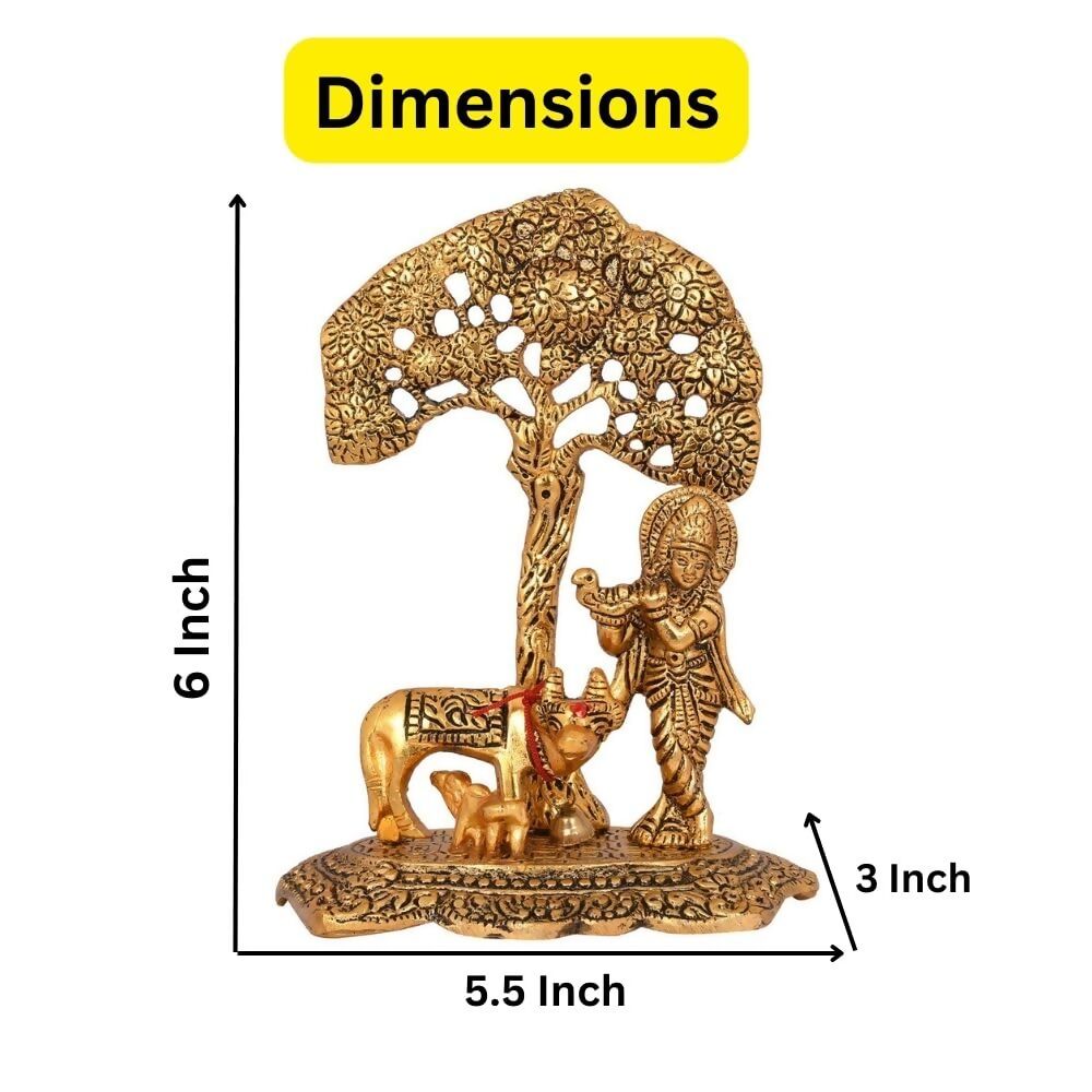 Collectible India Gift Items Metal Krishna Idol Murti With Kamdhenu Cow - Grab2buy