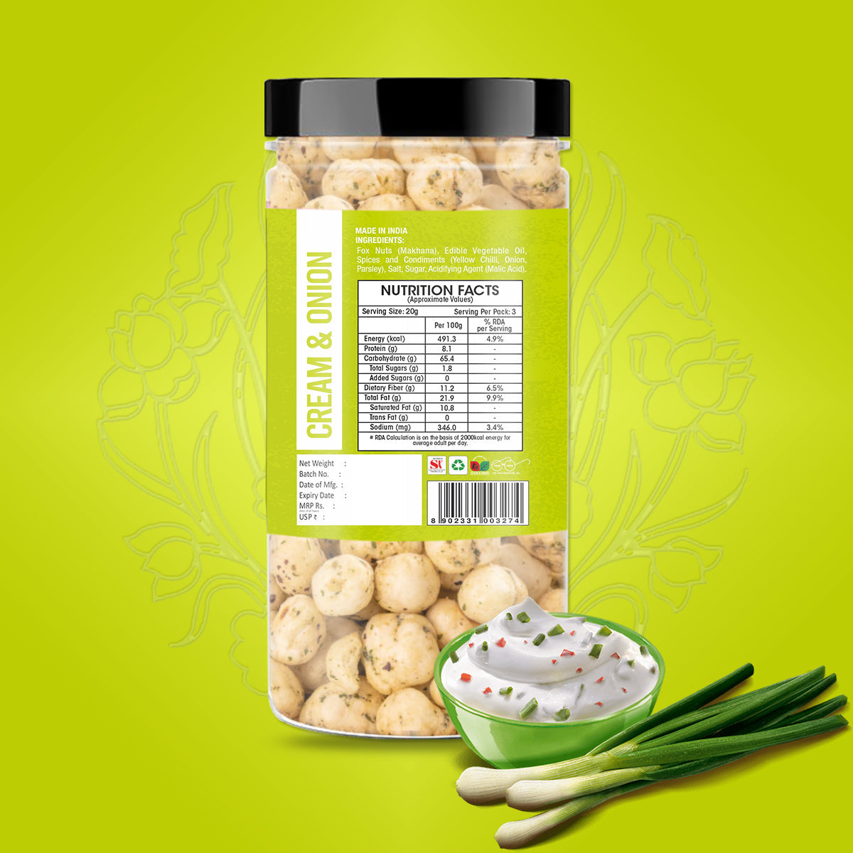 Yum Yum Cream & Onion Makhana Jar  Grab2Buy Yum Yum Grab2Buy