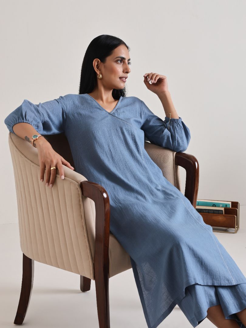 trueBrowns Light Blue Kurta Pant Set 