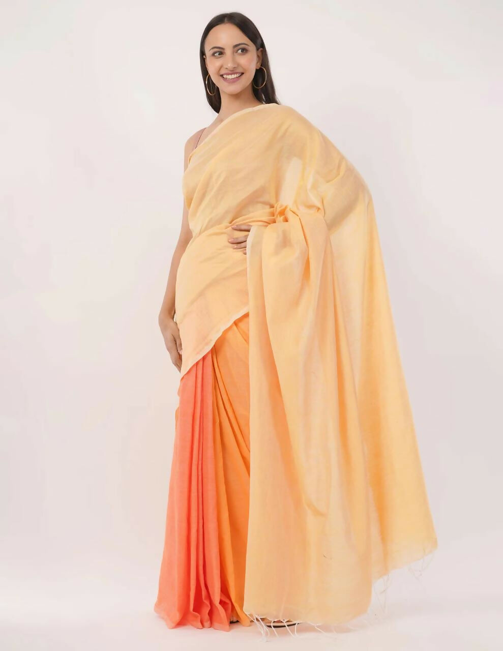 Exclusive Collection Beautiful Khadi Cotton Cream Light Orange Light Yellow Handloom Grab2Buy 