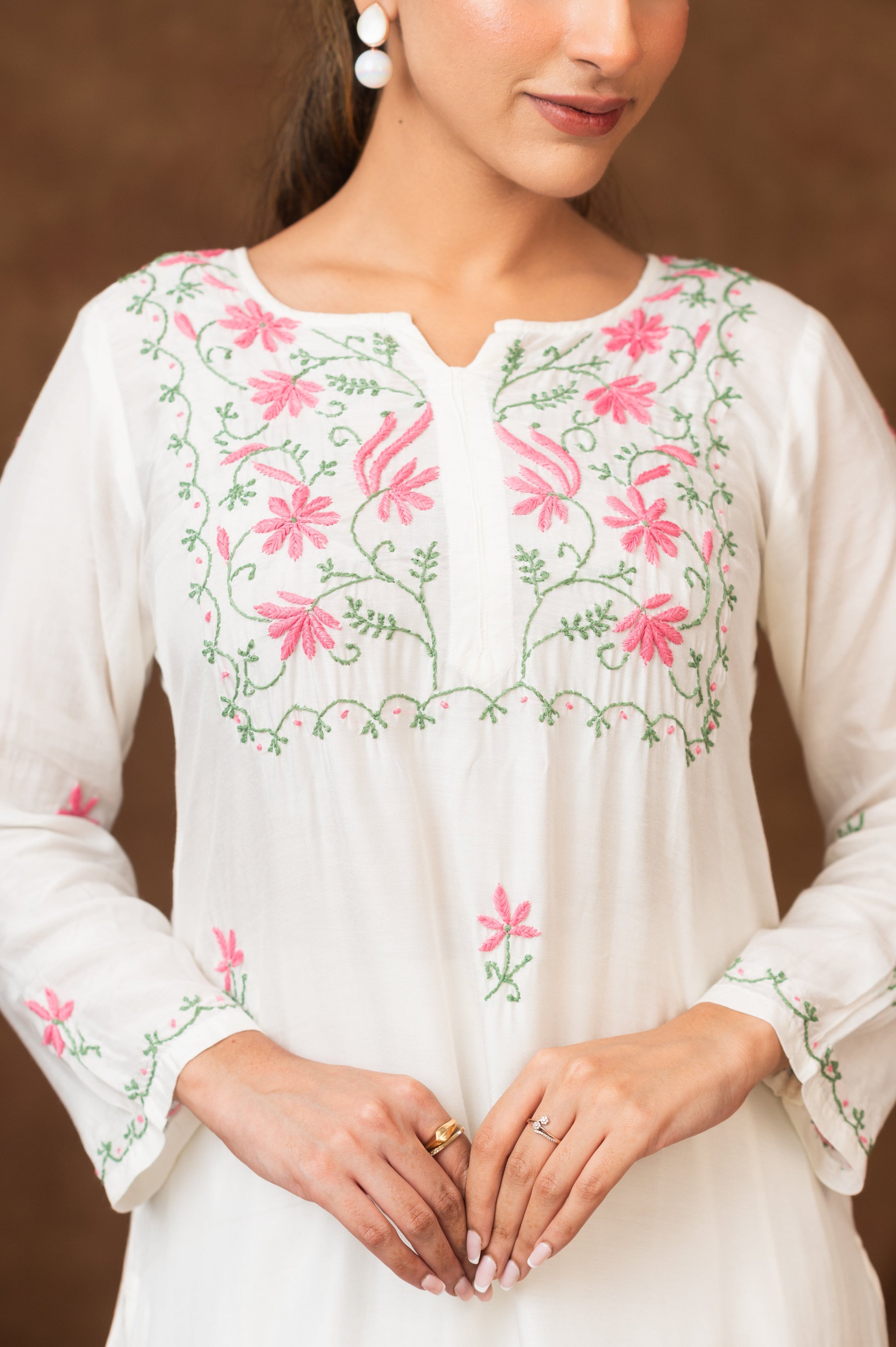 Gharana India Muslin Kurta In Multi Colour Embroidery