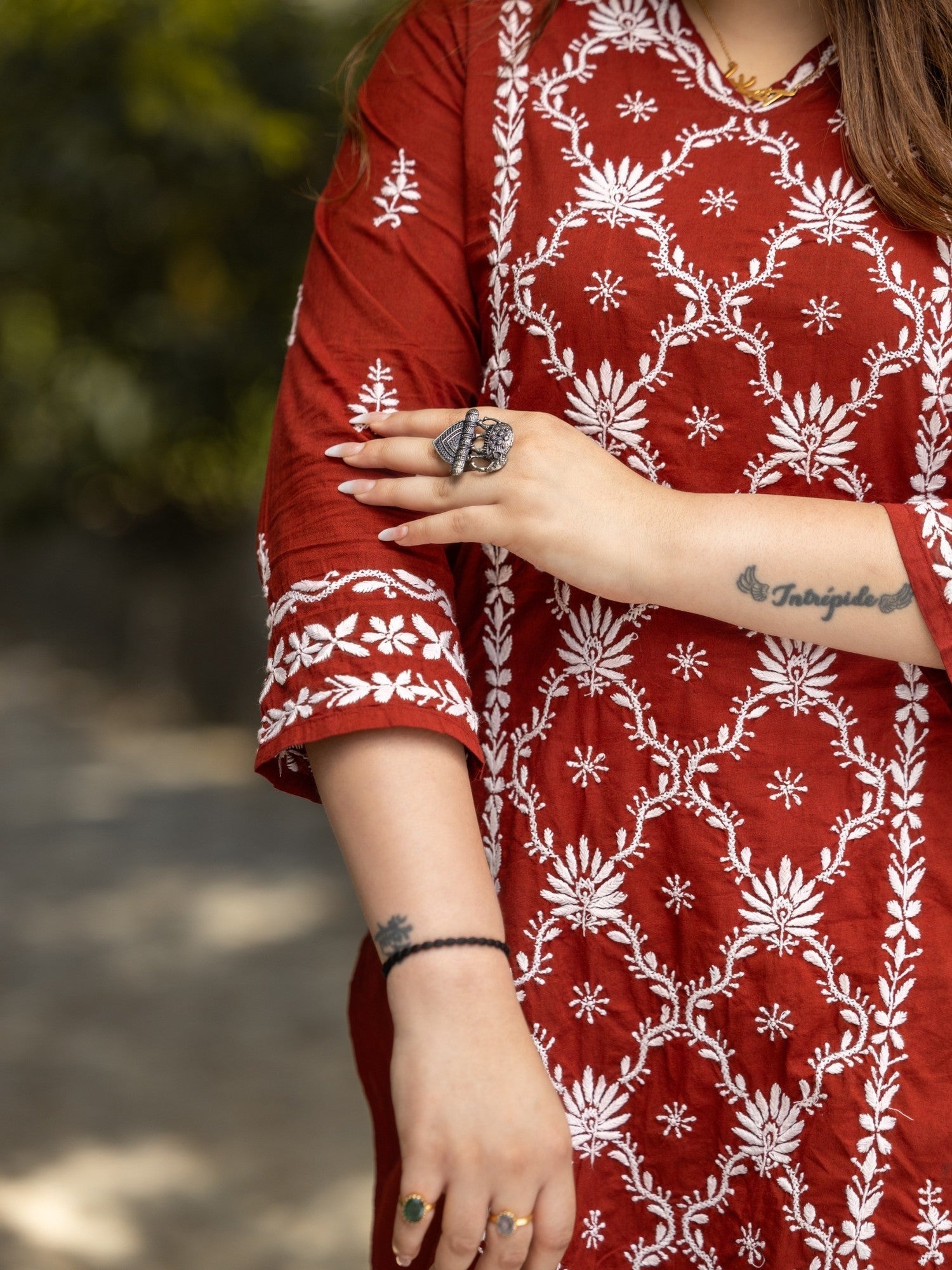 Gharana India Mul Cotton Maroon Kurta With Fine Chikankari Heavy Embroidery In White Thread