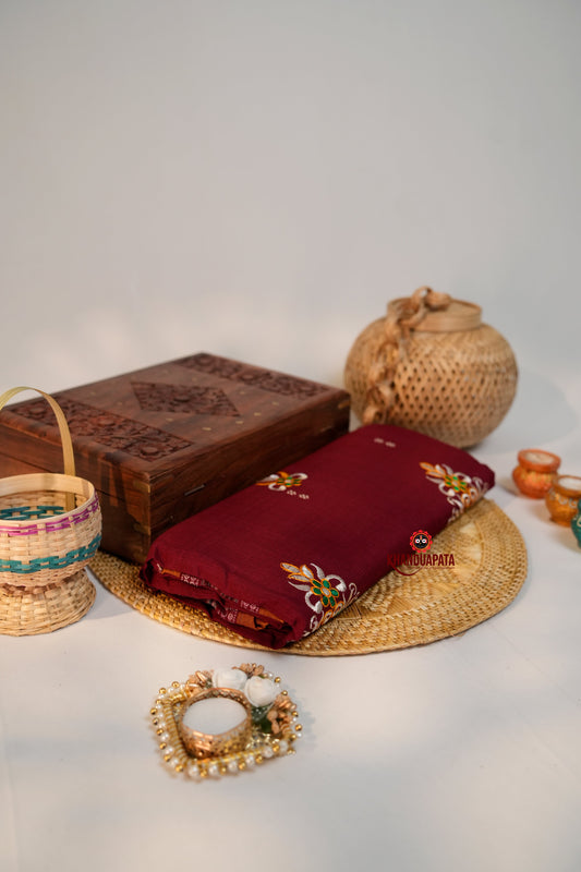 khanduapata Maroon Colour Flower Design Cotton Saree For Women