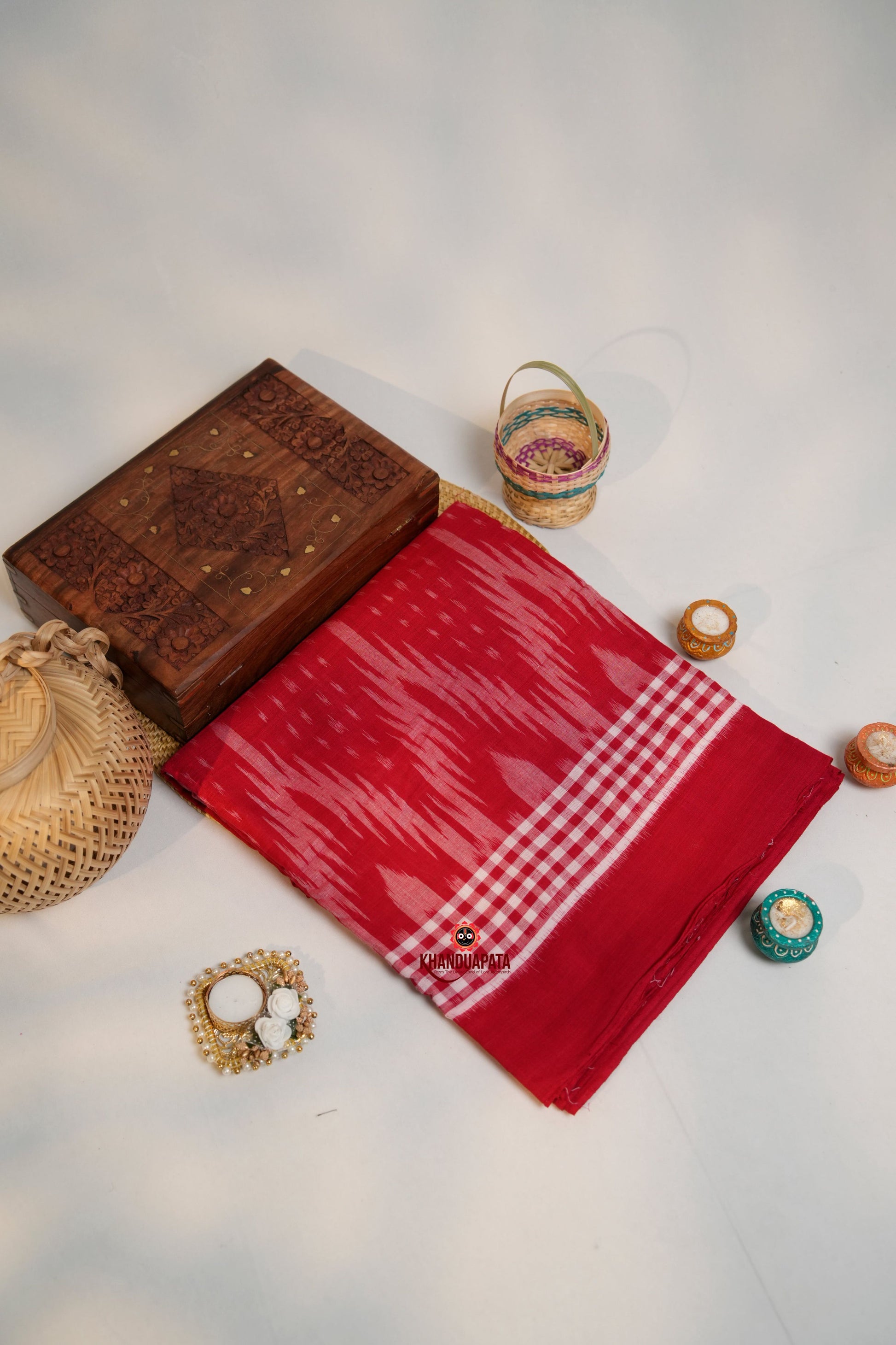 khanduapata Red & White Colour Pasapali Border Cotton Saree For Women
