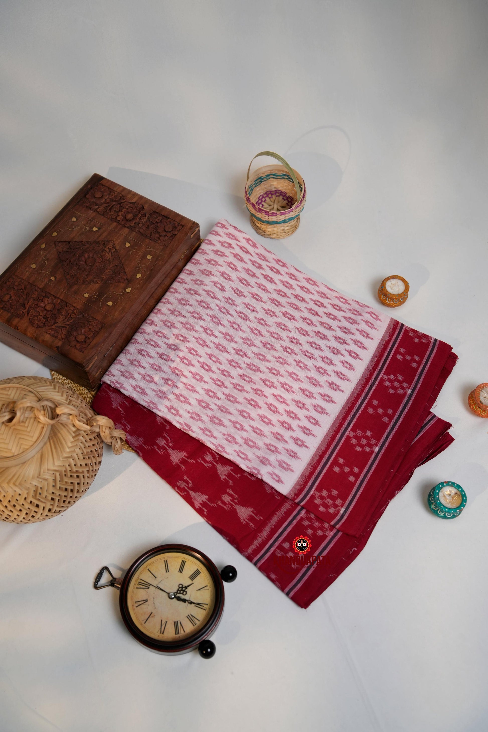 khanduapata Red & White Design Cotton Saree For Women