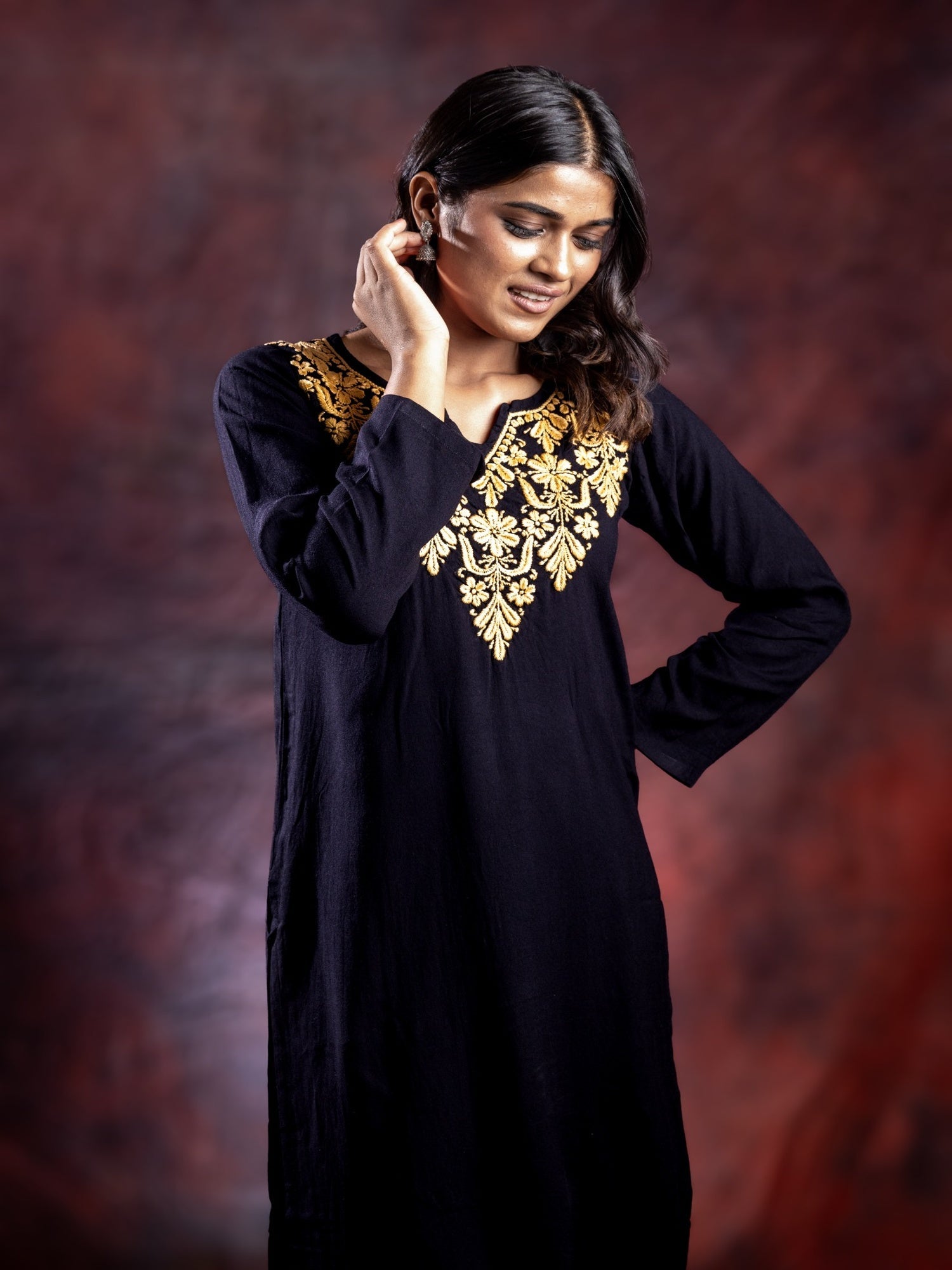 Gharana India Ishq Rayon Black Chikankari Kurta