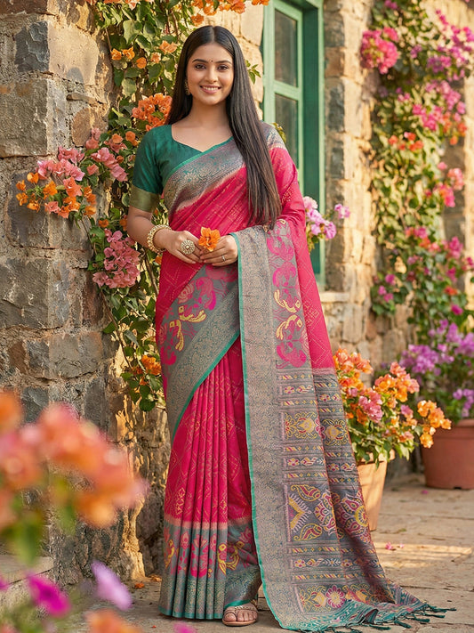 Anaita Coral Pochampally Printed Saree With Blouse