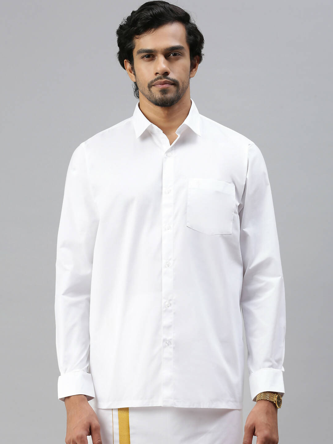 Ramraj Cotton Mens Full Sleeve Formal Poly Cotton White Shirt 