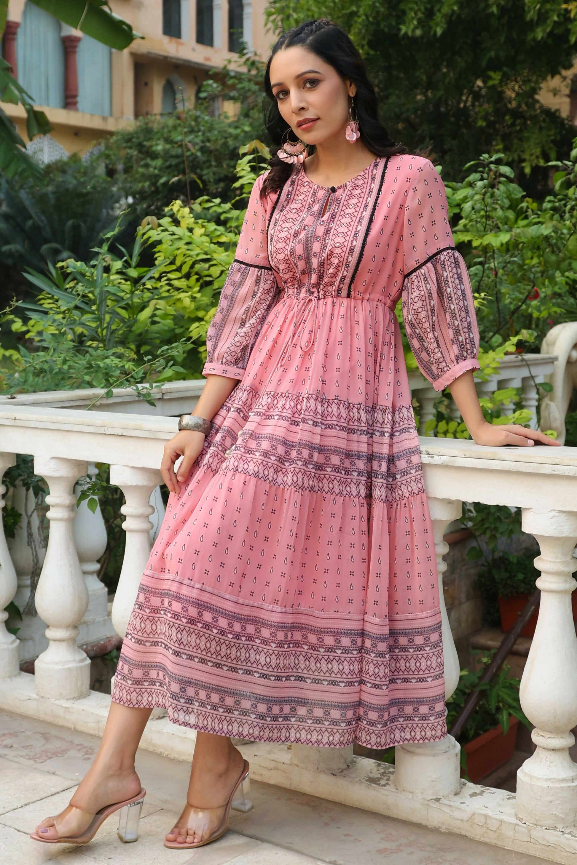 Juniper Women's Pink Printed Teired Dress