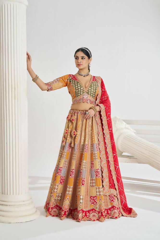 Kesar Fab Mustard Silk Embroidered Lehenga
