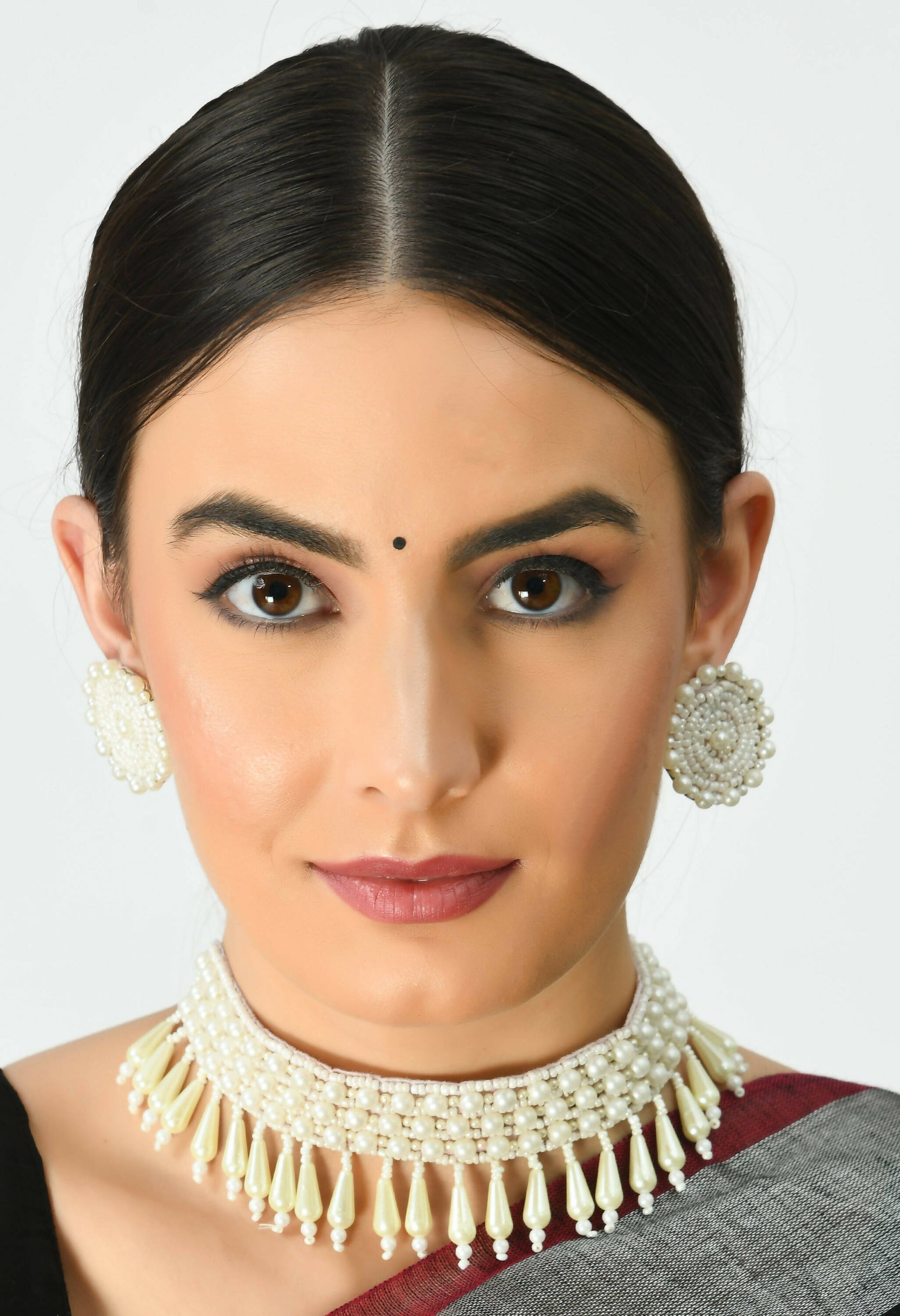 Mominos Fashion Johar Kamal Off White Handicraft Pearls Necklace with Earrings For Women - Grab2buy