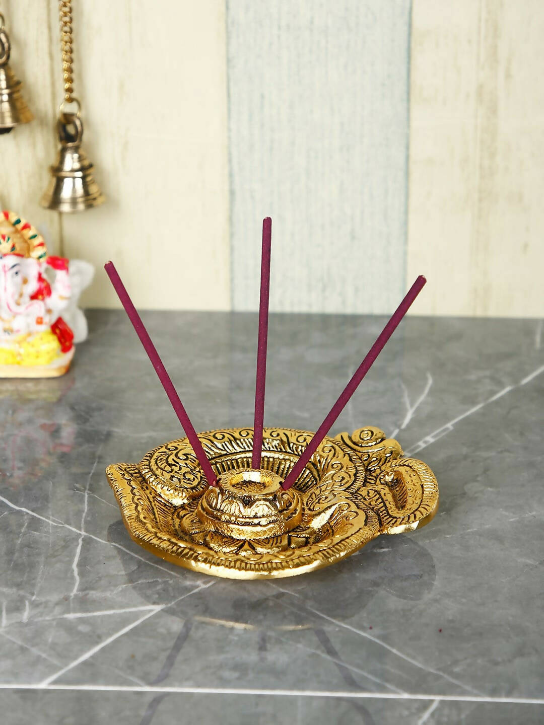 CraftVatika Gold-Toned Incense Stick Holder with Ash Catcher 