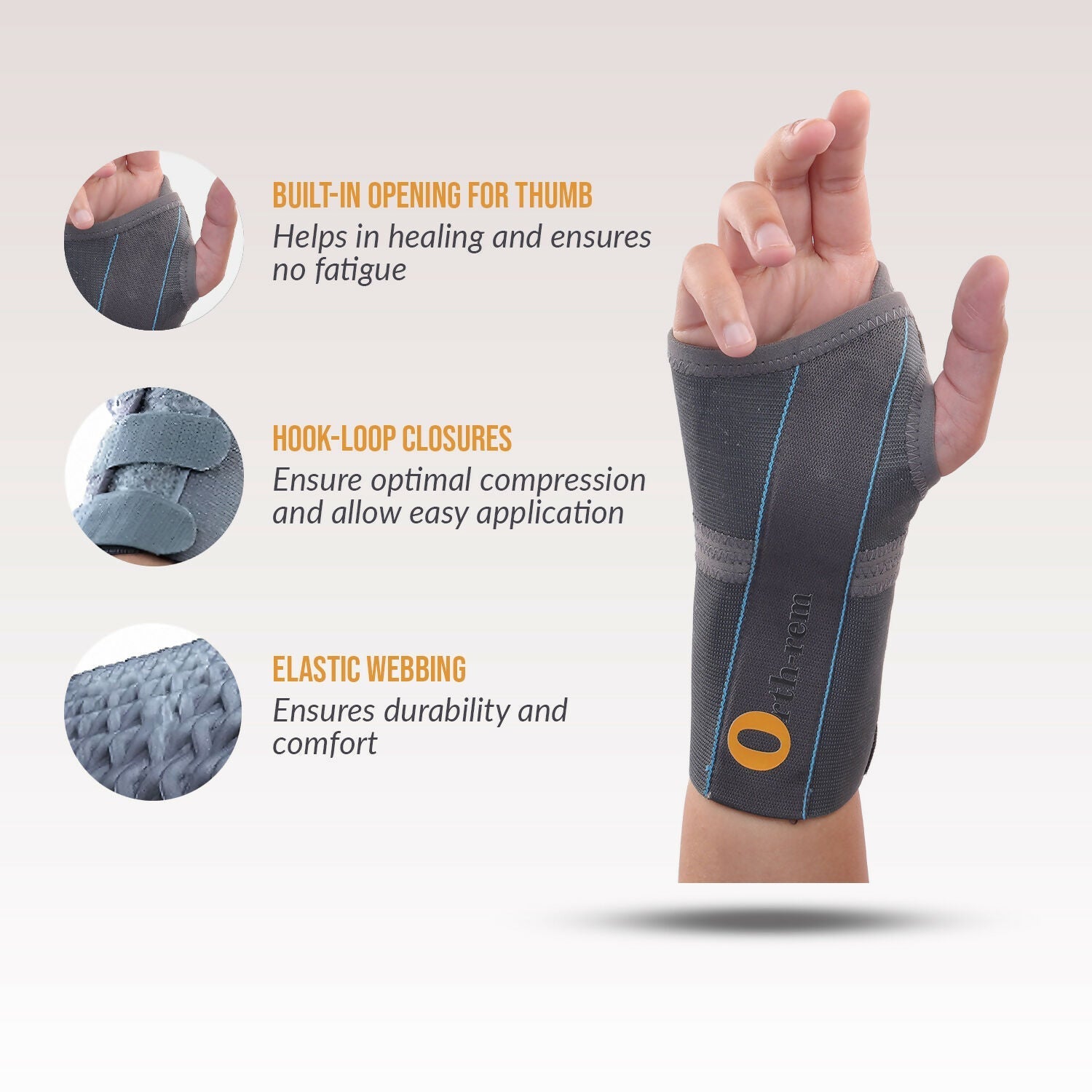 Orth-rem Elastic Wrist Support Brace For Right Hand with Removable Aluminum Splint 
