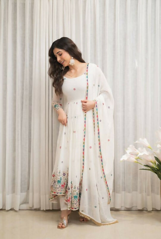 Joban Fashion White Georgette Sequence Embroidery Work Readymade Kurta Set