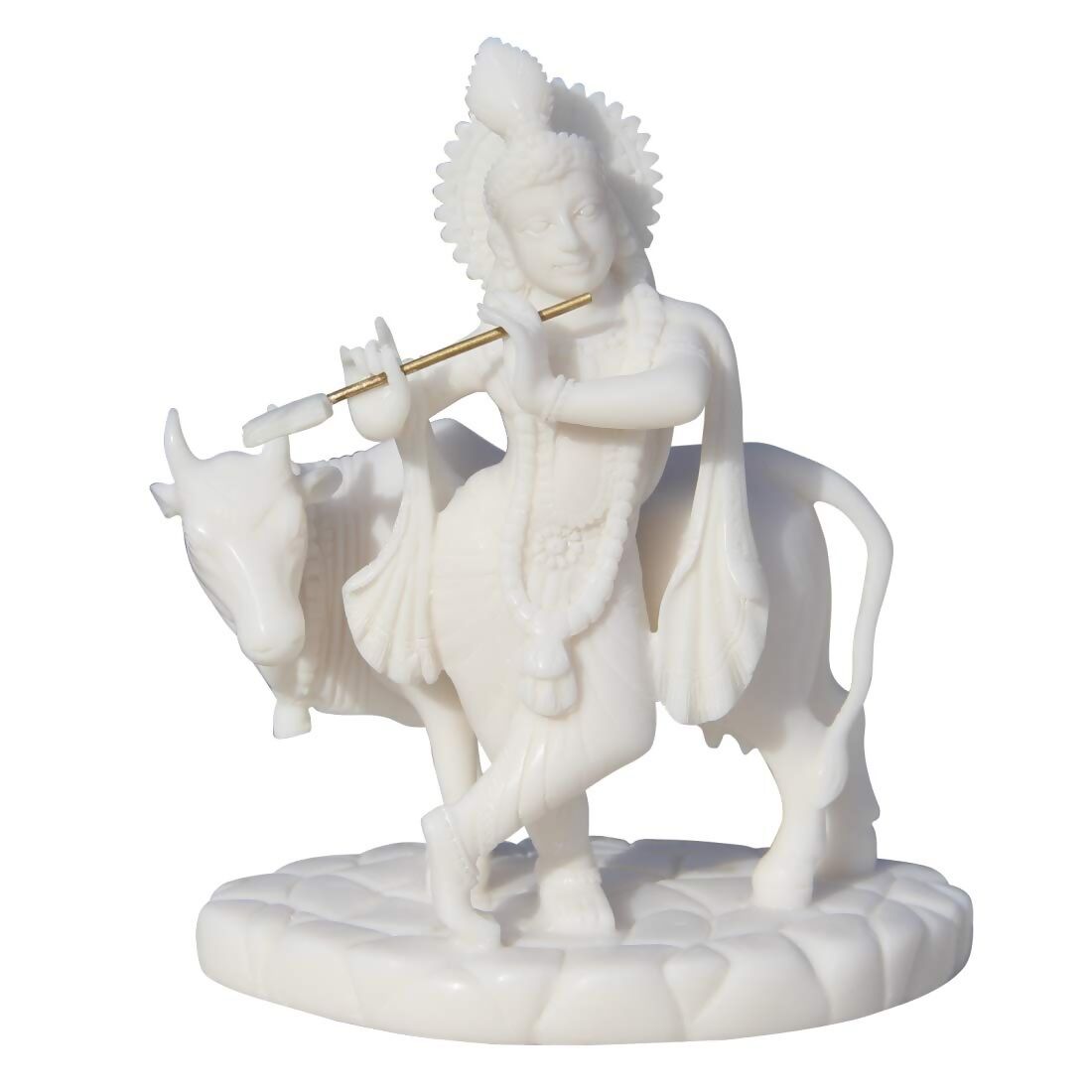 Handicrafts Paradise Carved In Resin Krishna with Cow - Grab2buy