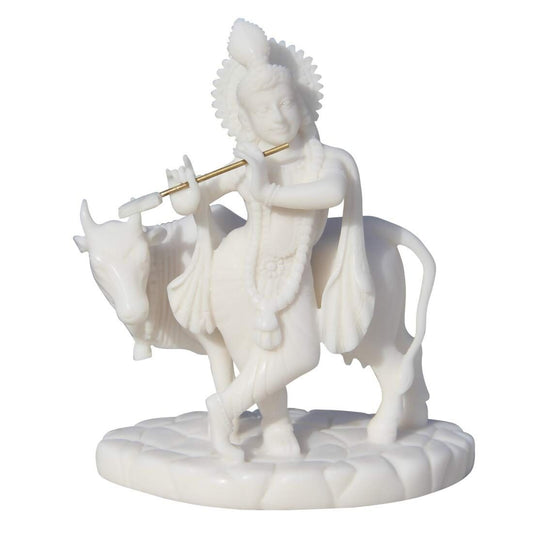 Handicrafts Paradise Carved In Resin Krishna with Cow - Grab2buy
