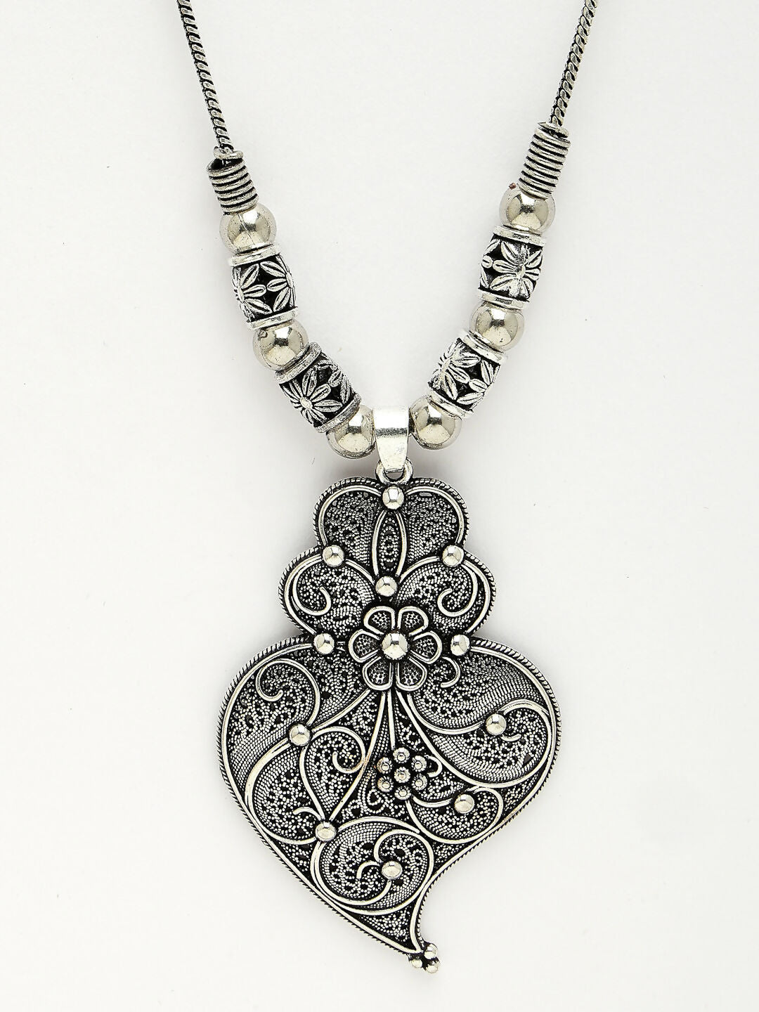 NVR Women's Silver-Toned German Silver Oxidised Pendant with Chain 