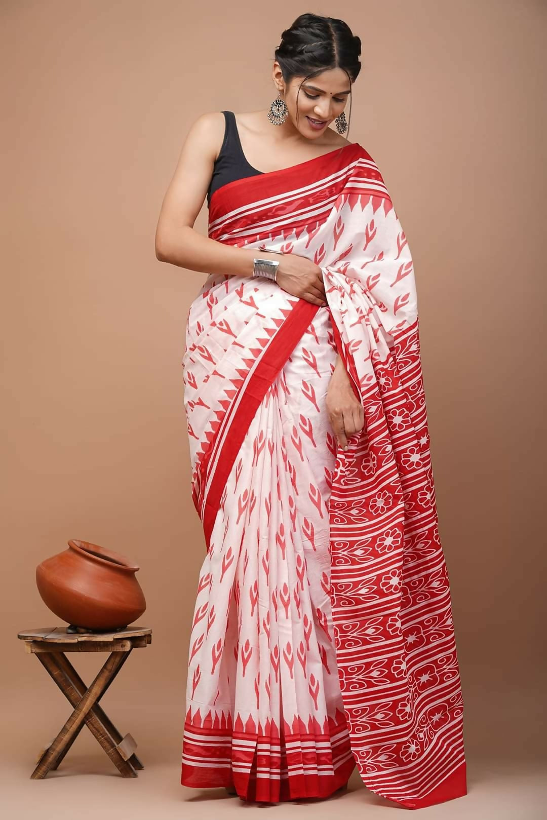 Exclusive Collection White Red Beautiful Mulmul Cotton Grab2Buy 