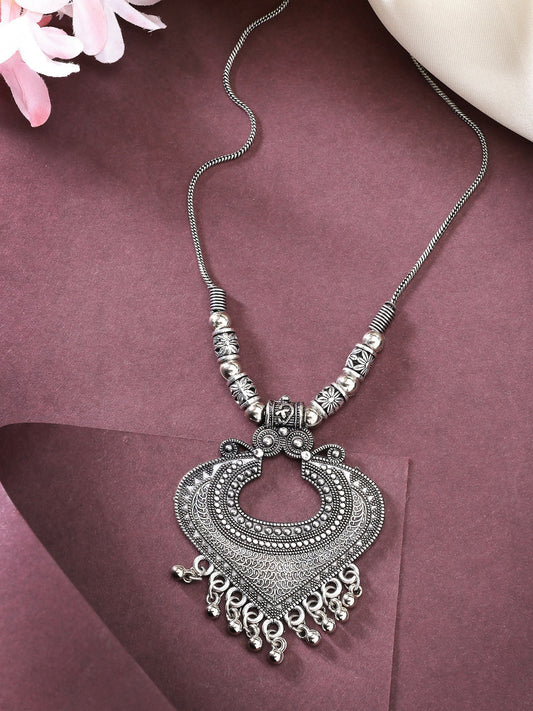 NVR Women's Silver-Toned German Silver Oxidised Pendant with Chain 