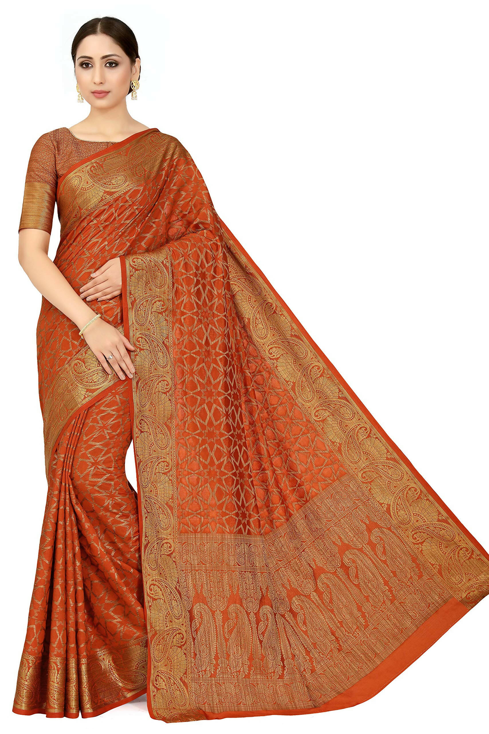 Mimosa Women's Rust Orange Patola Art Silk Saree
