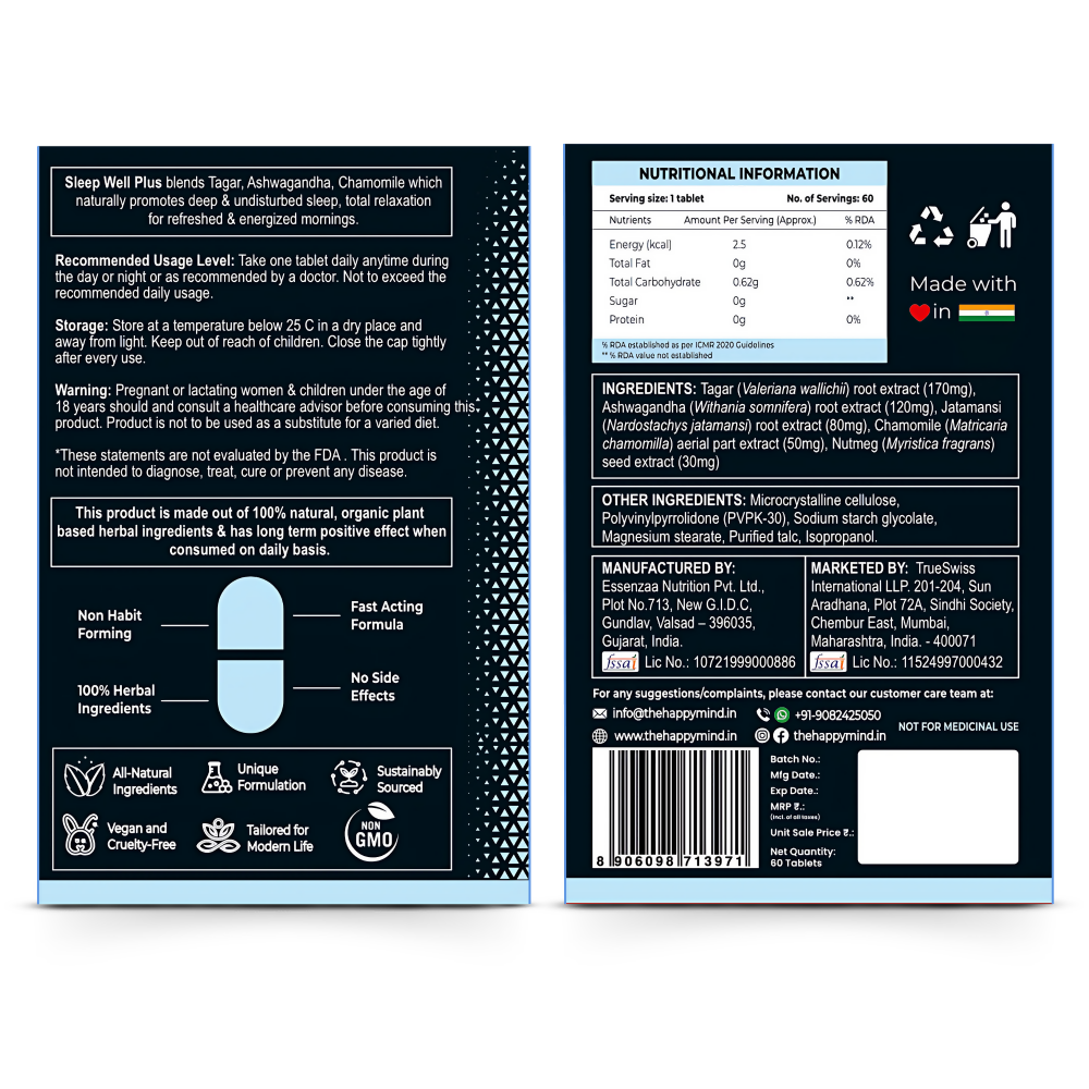 HappyMind Botanicals Sleep Well Plus Veg Tablets 