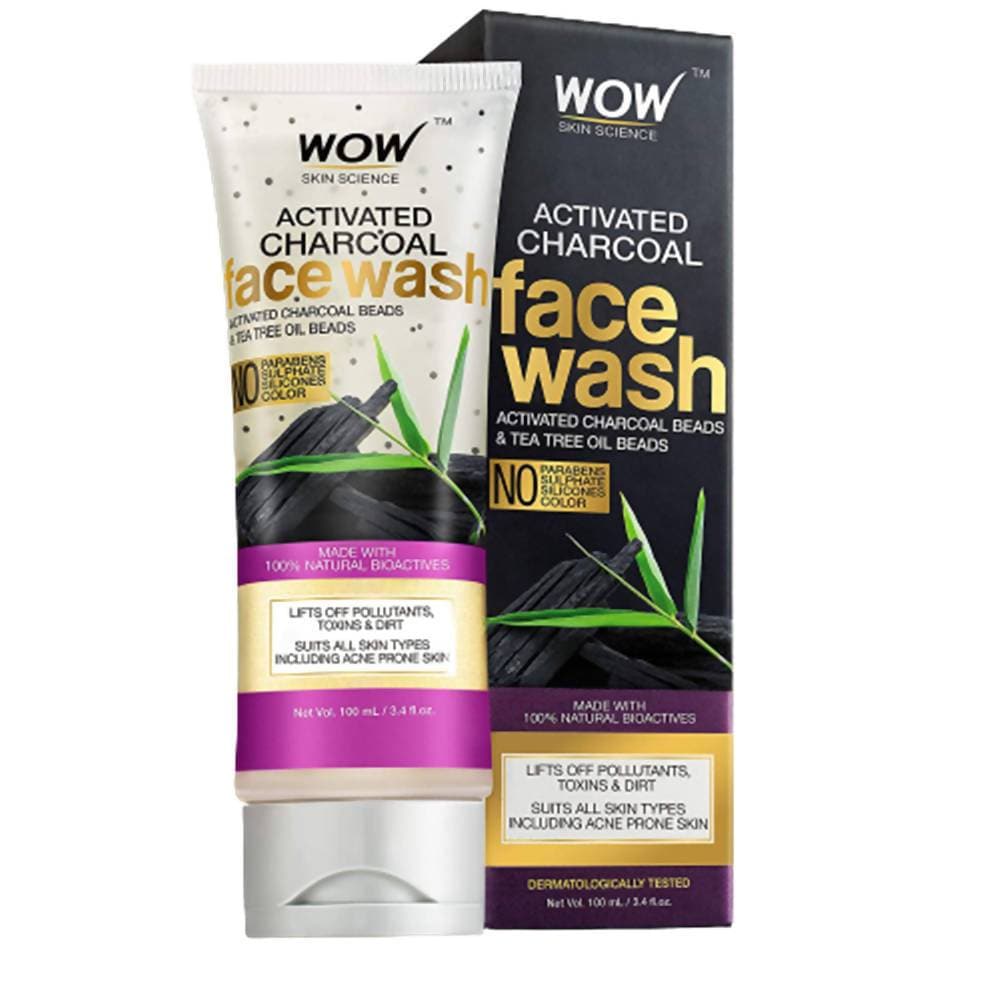 Wow Skin Science Charcoal + Glycolic Acid Detoxifying Face Wash for Oil Control + Gentle Exfoliation with Tea Tree & Aloe  Grab2Buy Wow Skin Science Grab2Buy