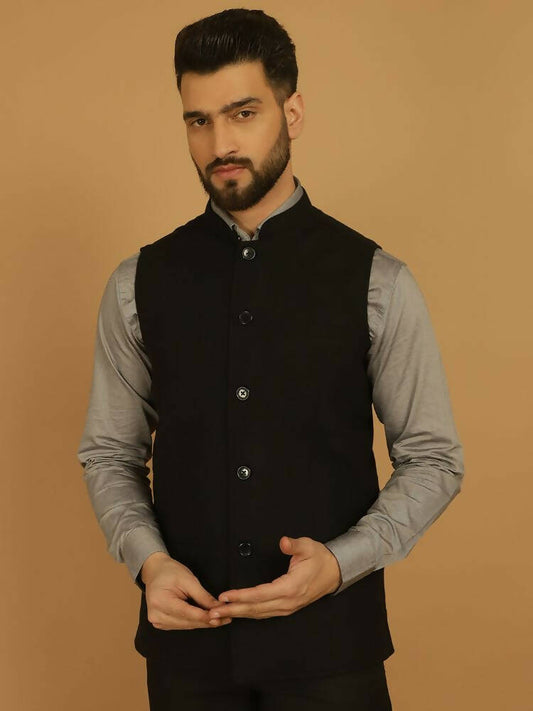 Even Apparels Pure Wool Nehru Jacket - Black 