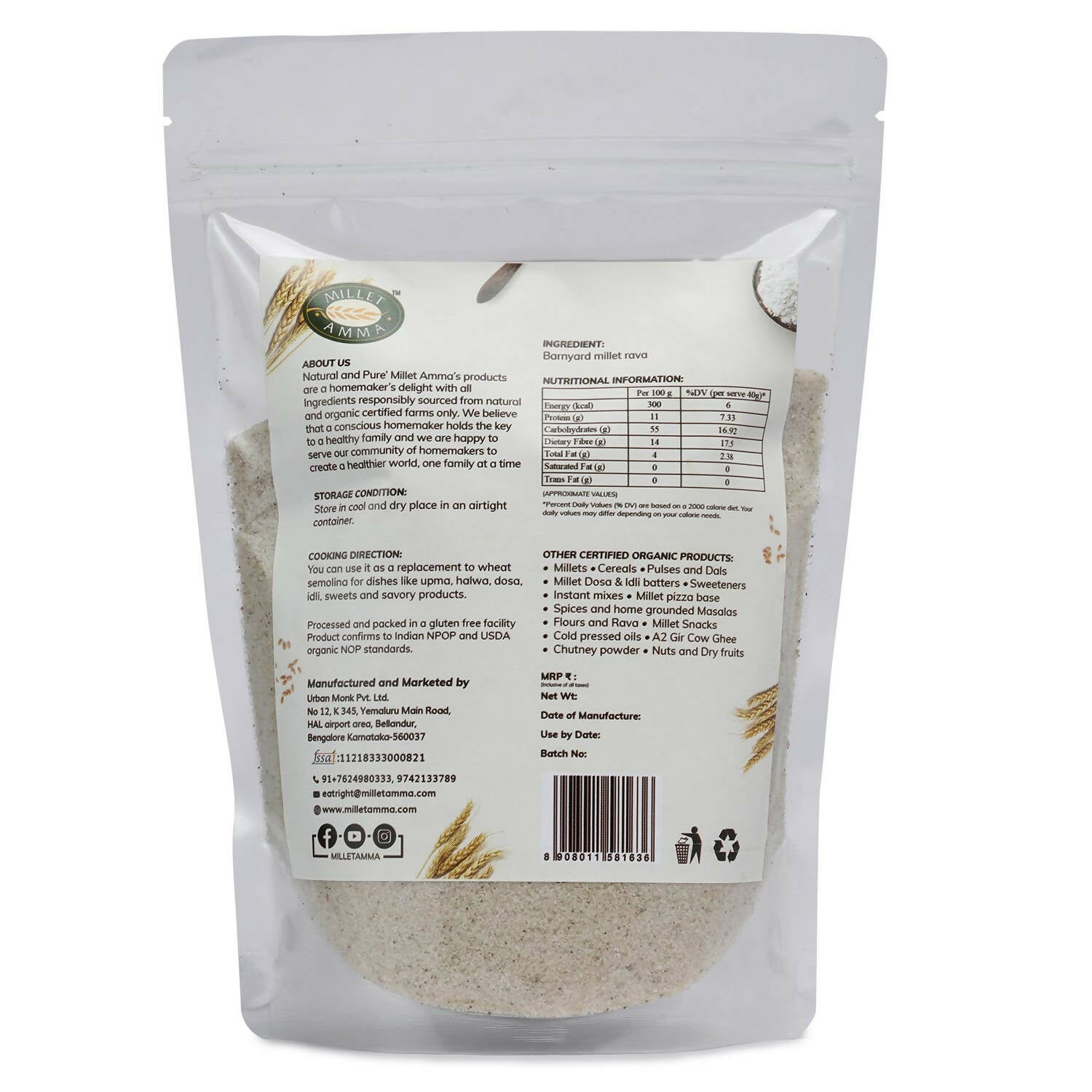Millet Amma Barnyard Millet Rava (Suji) - Grab2buy