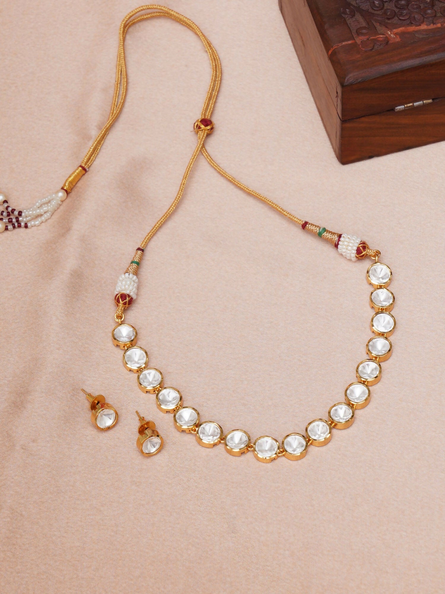 Kundan Choker with Studs Jewellery Set (Gold) - Ruby Raang - Grab2buy