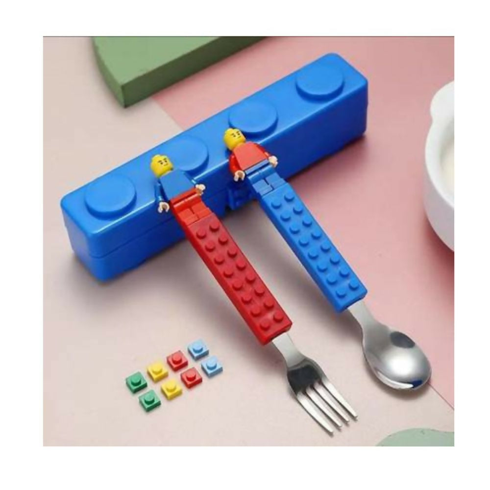 Kelosk Kids Stainless Steel Blocks Cutlery Set, Spoon & Fork Cutlery Set for Kids Stainless Steel Table Spoon | Grab2Buy