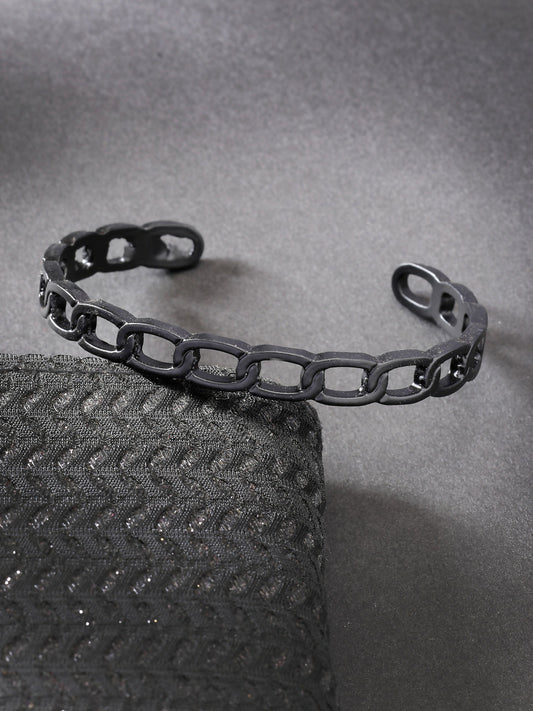 NVR Men's Black Rhodium-Plated Metal Cuff Bracelet - Grab2buy