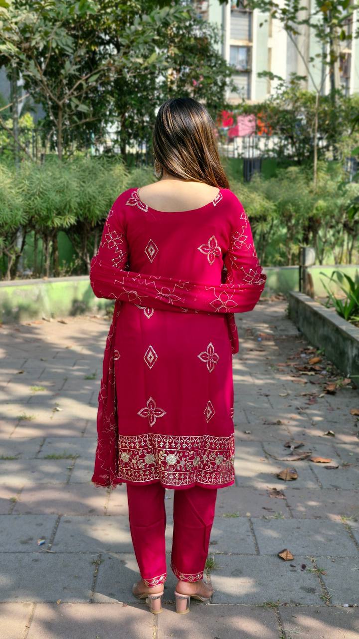 Teeya Creation Rani Color Faux Georgette Heavy Embroidery Work Fully Stitched Salwar Suit