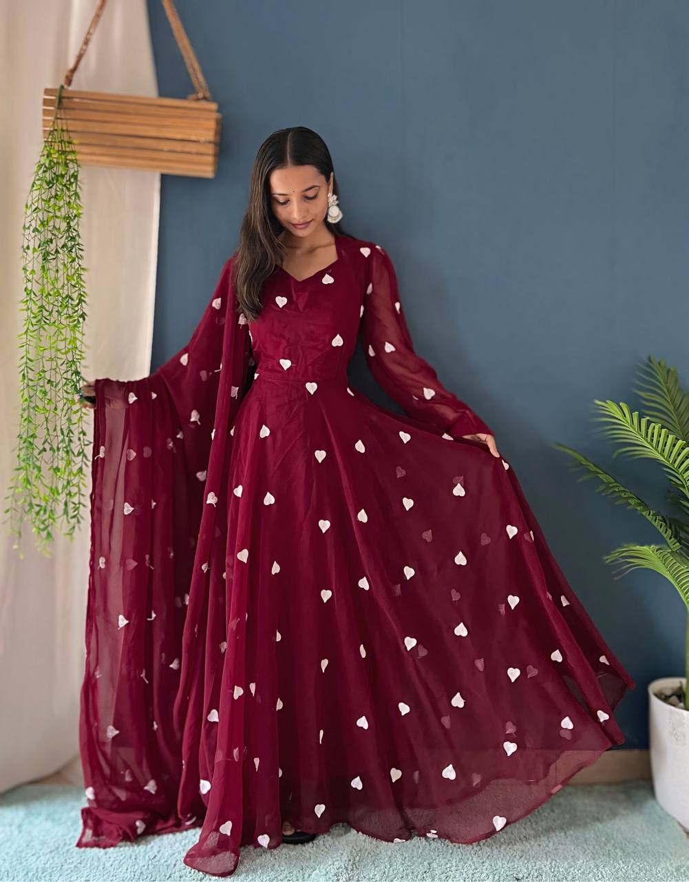 Teeya Creation Rani Color Faux Georgette Heavy Embroidery Work Fully Stitched Gown