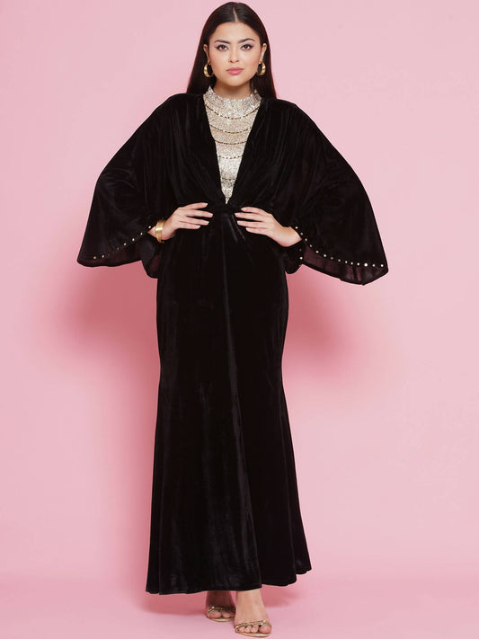 Women Republic Black Velvet Embellished Gown - Grab2buy