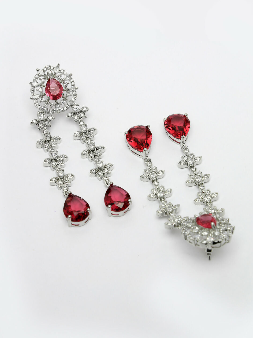 NVR Women's Silver-Plated Red CZ-Studded Handcrafted Jewellery Set - Grab2buy