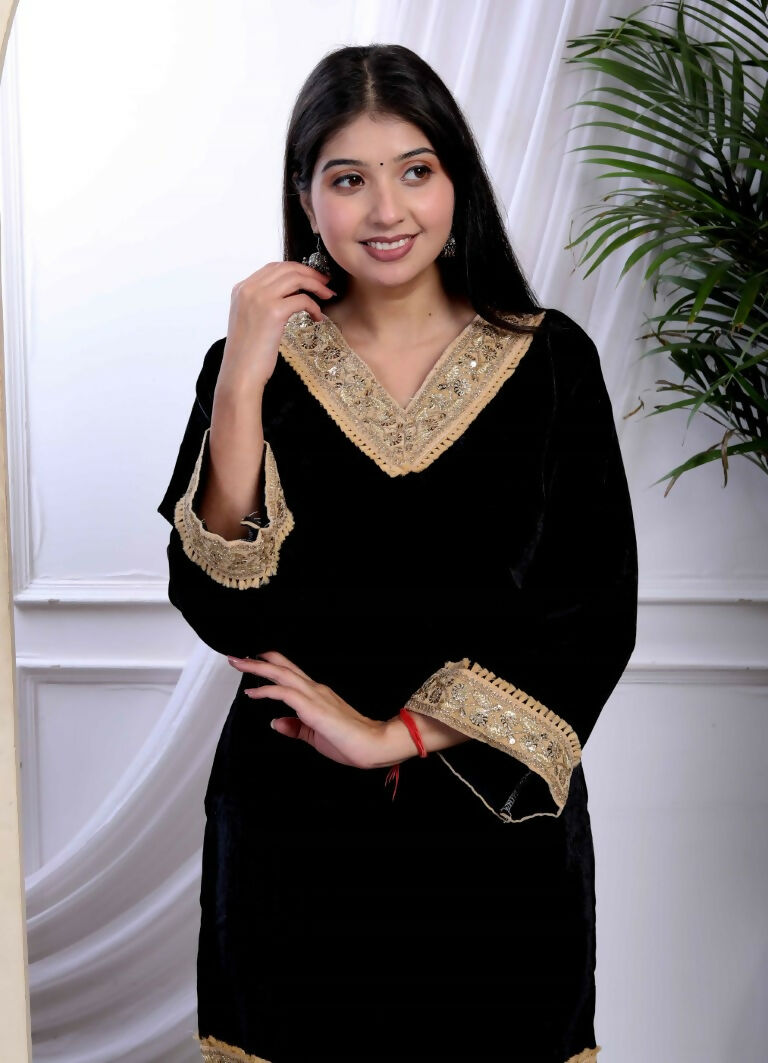 Miravan Women's Black Velvet Dreams Embroidered Co-ord Set 