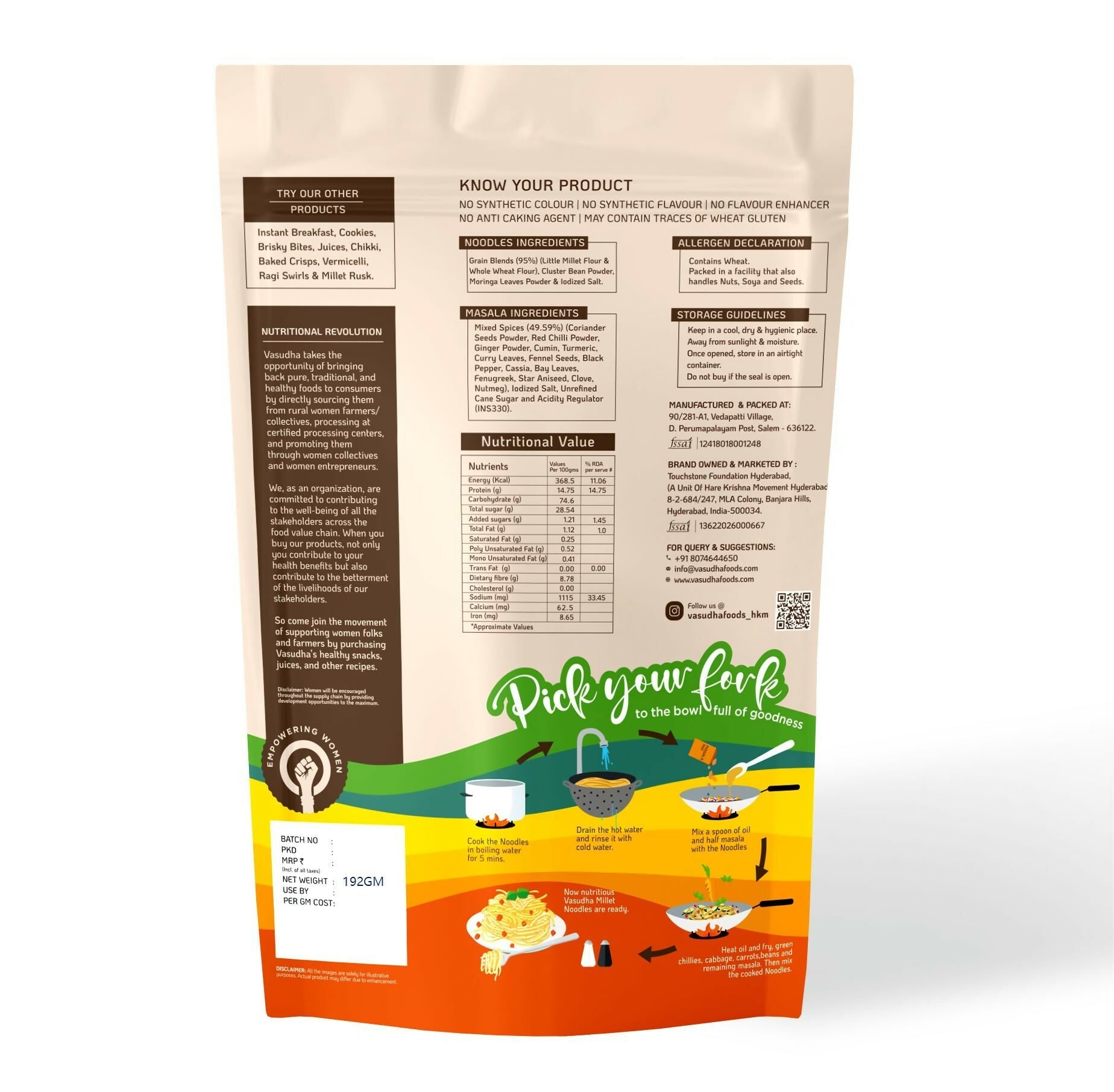 Vasudha Nurtured By Nature Moringa Little Millet Noodles 