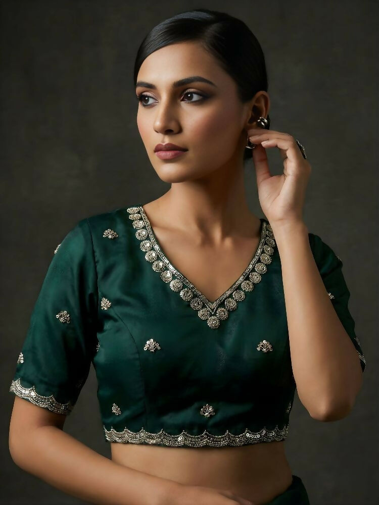 Joban Fashion Green Fandy Satin Silk Party Wear Sarees