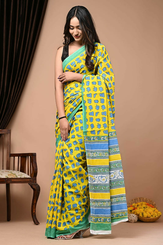 Exclusive Collection Yellow Multi Beautiful Mulmul Cotton Grab2Buy