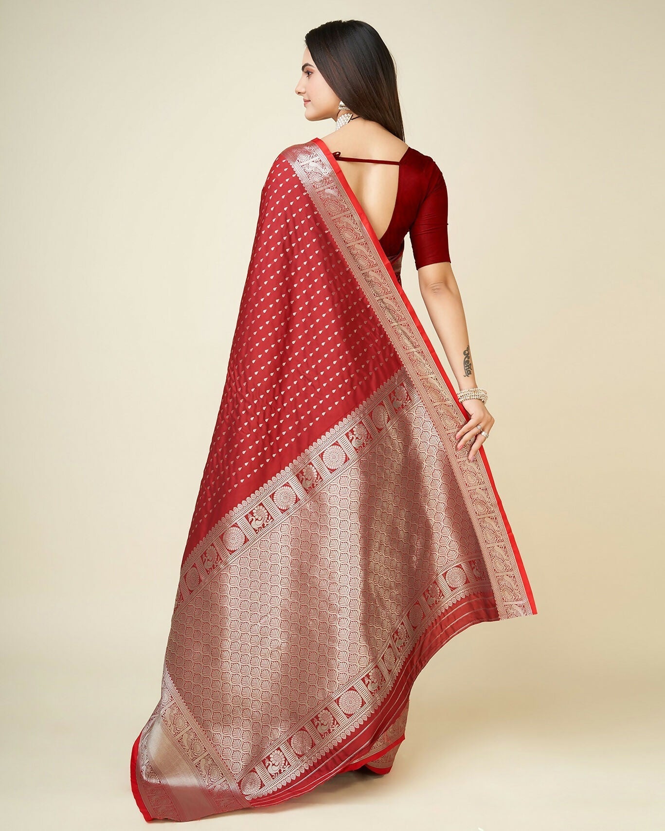Joban Fashion Red Small Butti Banarasi Silk Sarees 