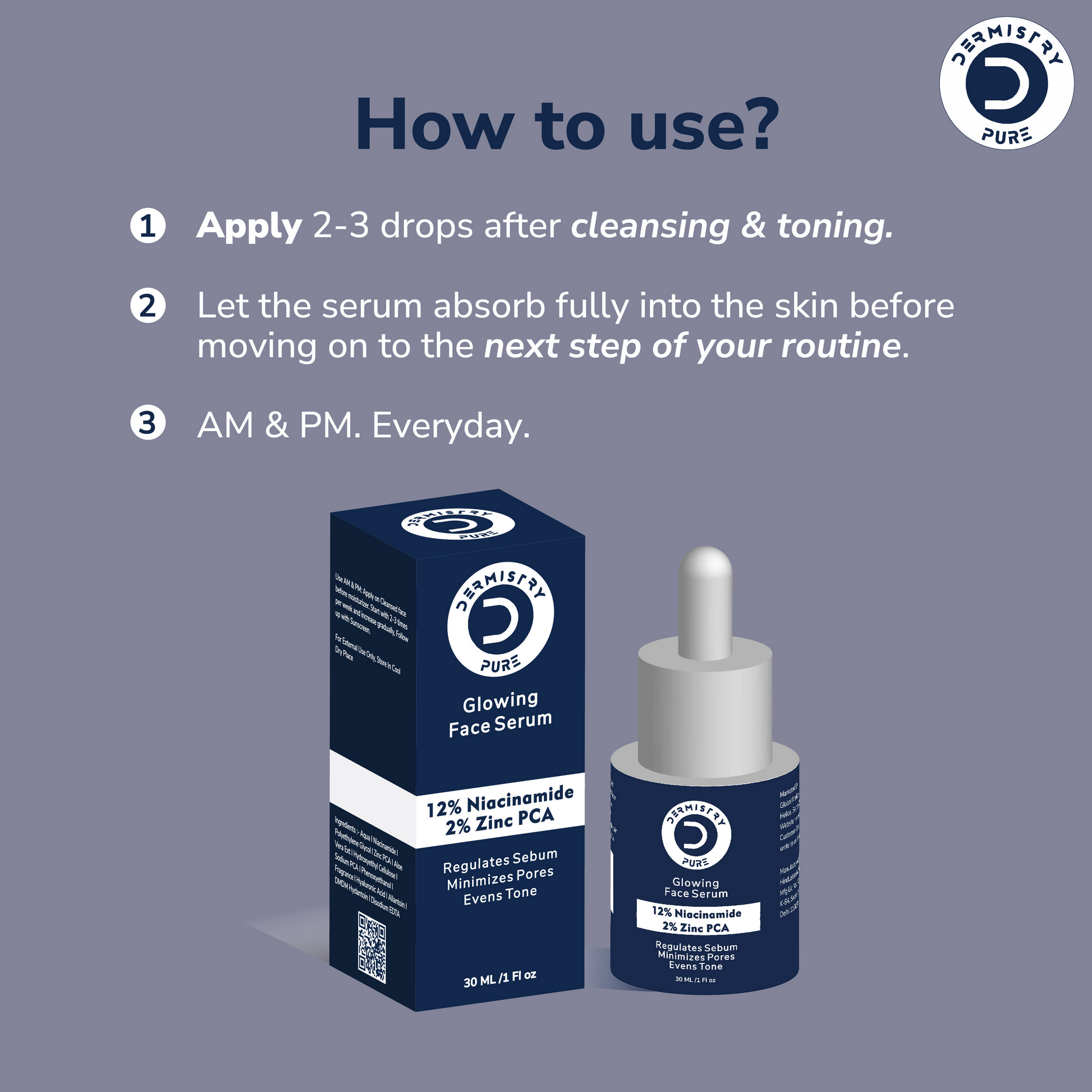 Dermistry 12% Niacinamide 2% Zinc Face Serum For Oil Blemish Control Minimize Pores & Even Skin Tone 