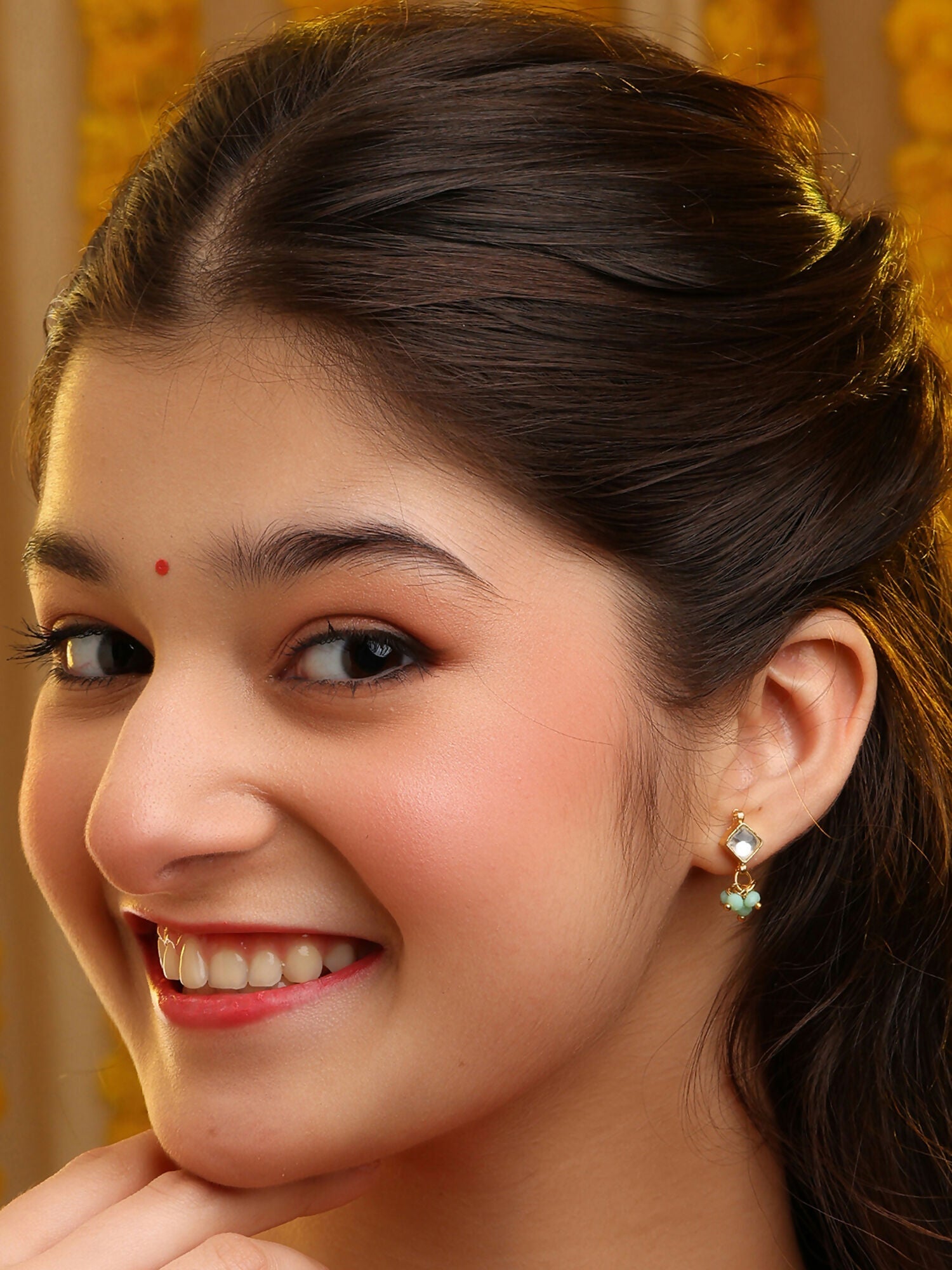 Ruby Raang Diamond Pearl Dangling Earrings