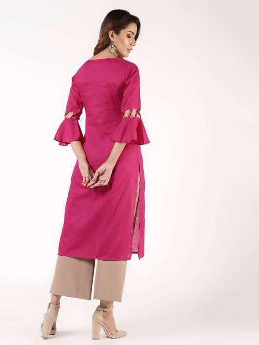 Aniyah Cotton Criss Cross Bell Sleeves Magenta Straight Kurta (AN-144K) 