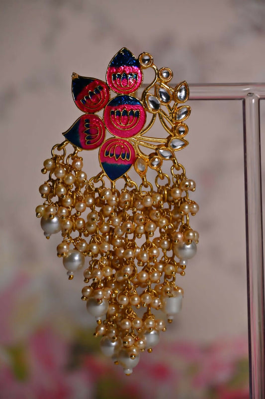 Pink & Blue Ethic Meenakari Lotus Shaded Earrings By House of Ree House of Ree