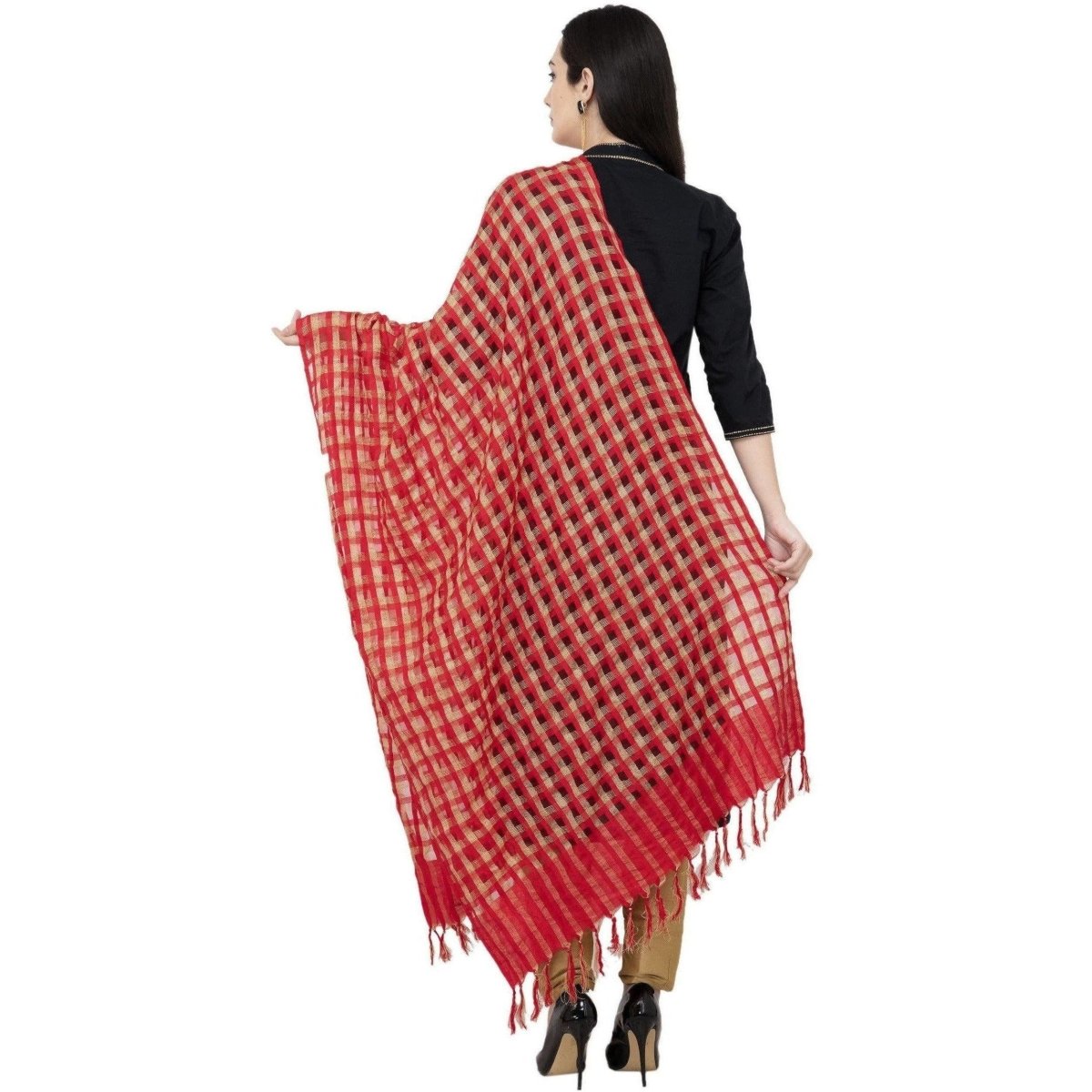 A R Silk Golder Box Regular Dupatta Color Red Dupatta or Chunni 