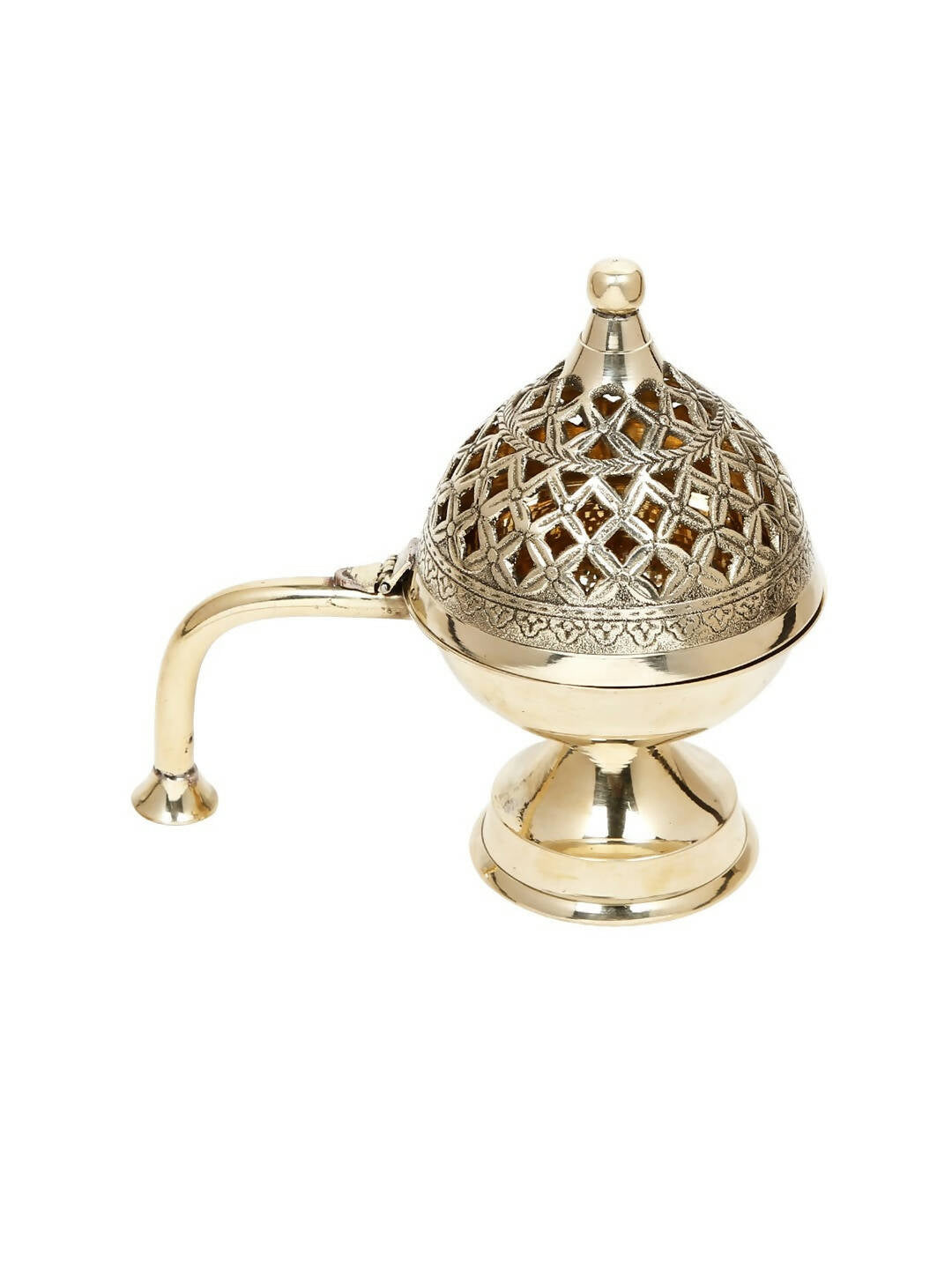 CraftVatika Gold-Toned Dhoop Dani Loban With Handle & Incense Stick Holder Showpiece 
